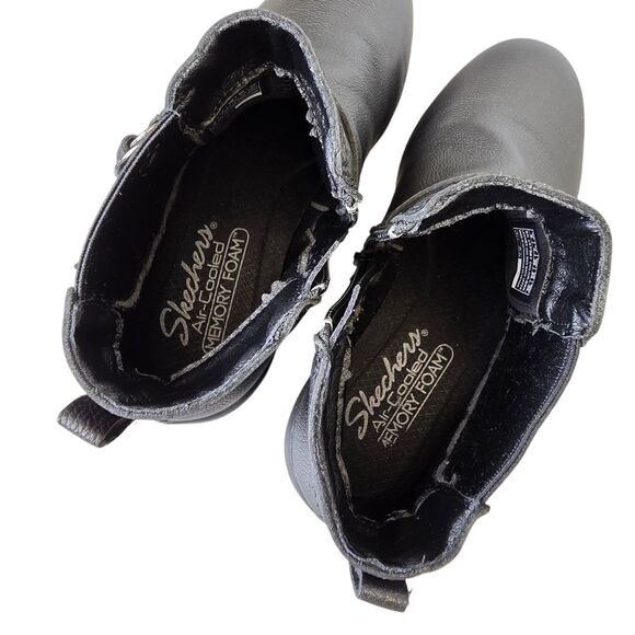 Skechers Womens 6 Arya Mod Squad Black Memory Foam Leather Ankle Wedge Booties - Picture 7 of 15